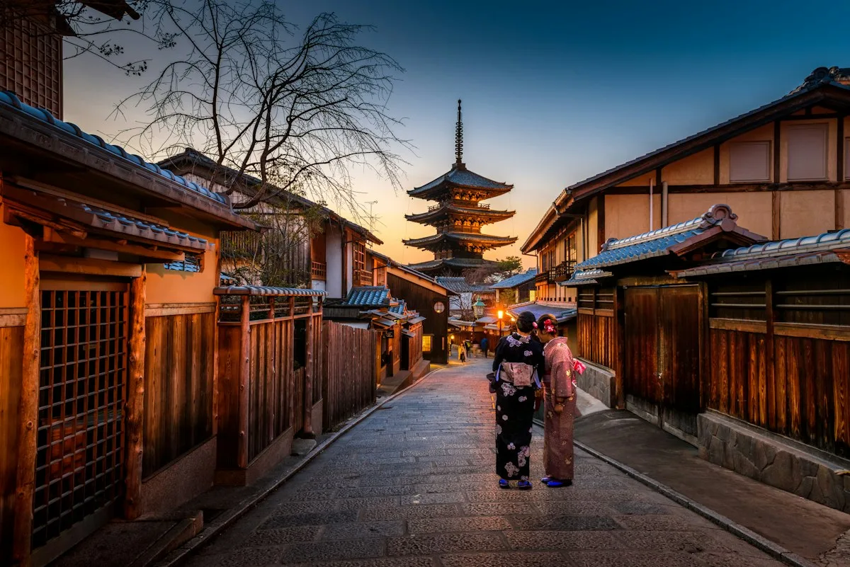 A traditional street and pagoda in Kyoto